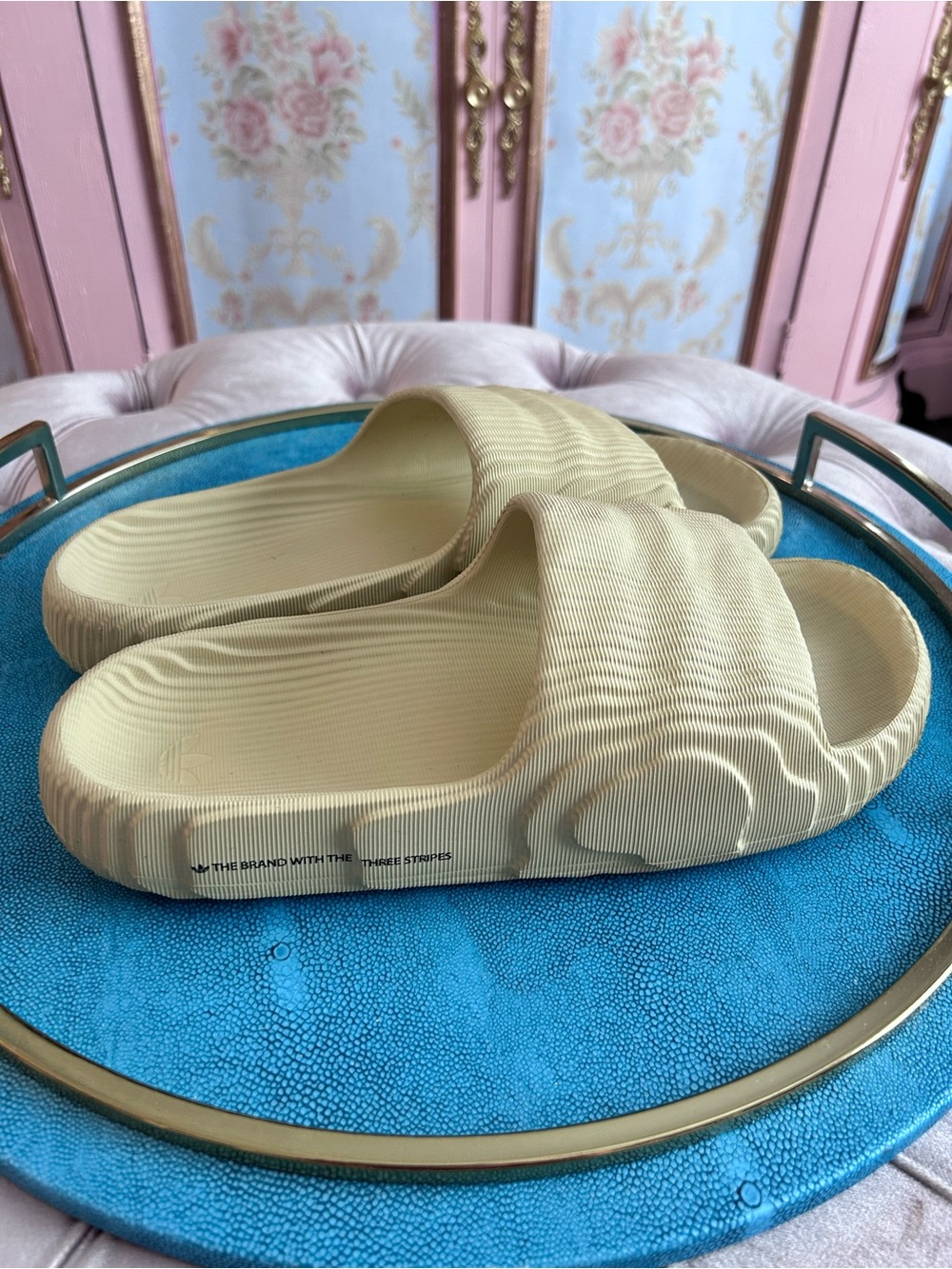 adidas Pale Yellow Ribbed Foam Slide - Picture 4 of 4